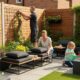 small yard landscape design, family gardening, vertical planters