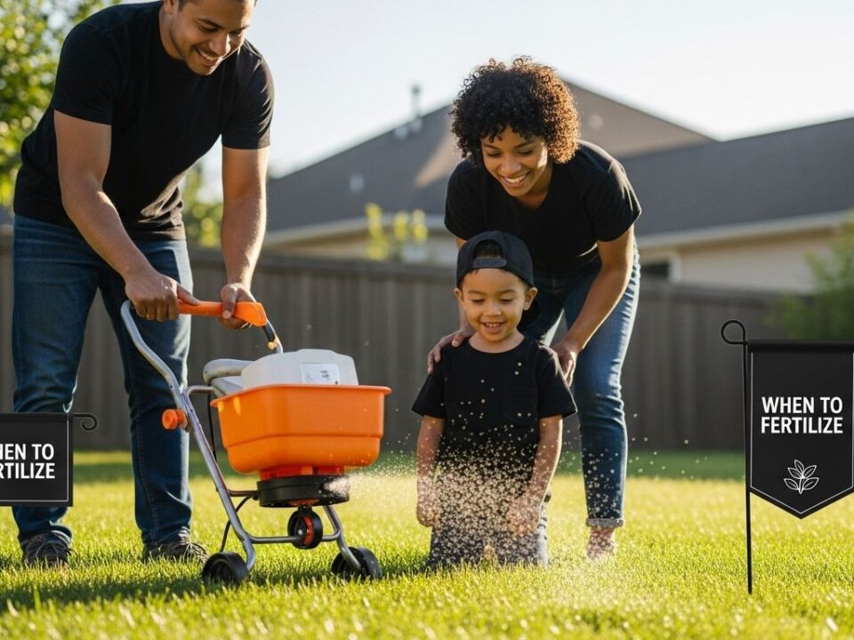 lawn fertilizing family spring