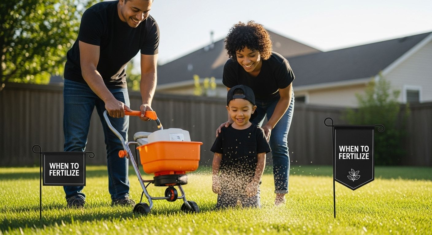 lawn fertilizing family spring