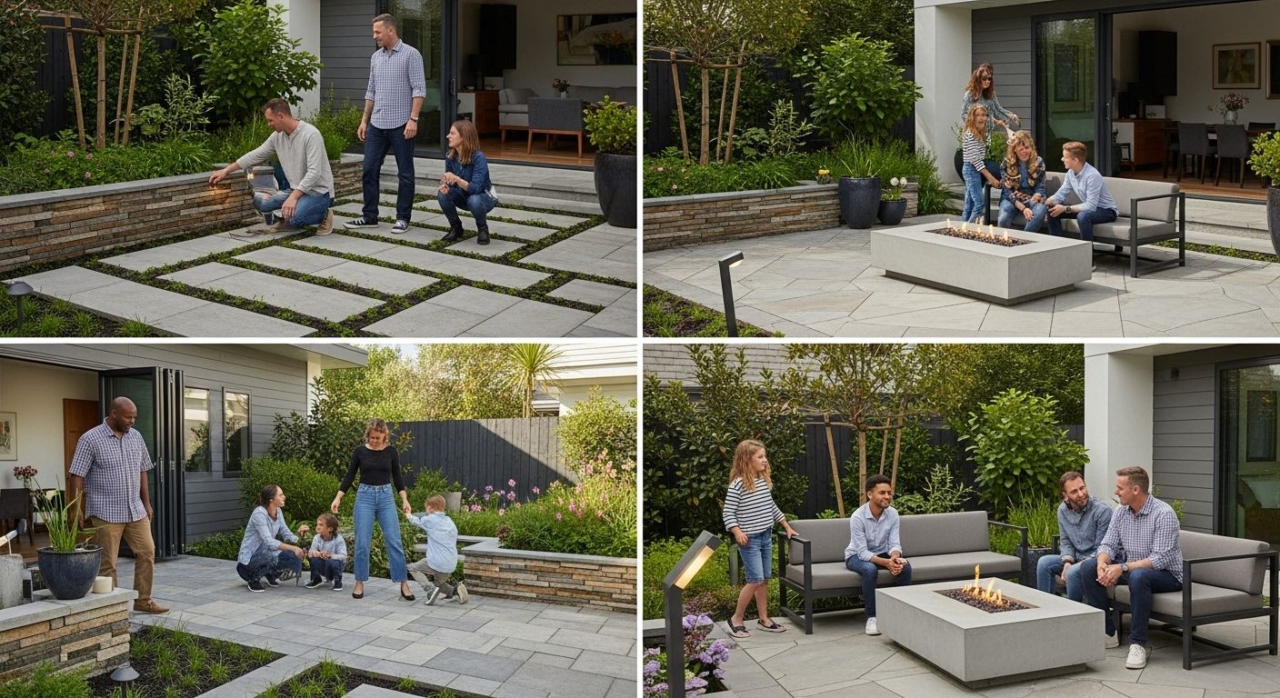 modern hardscape, outdoor living, sustainable landscaping